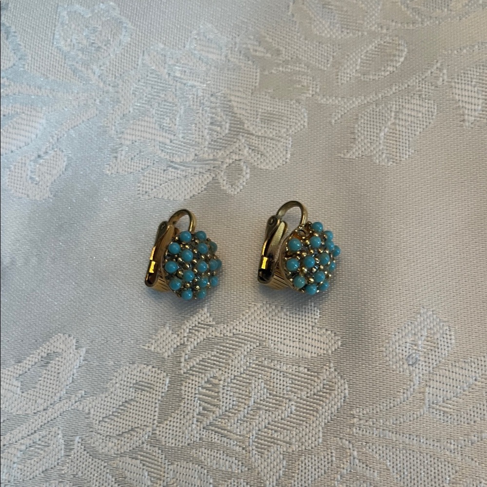 Elegant Gold and Turquoise Clip-On Earrings